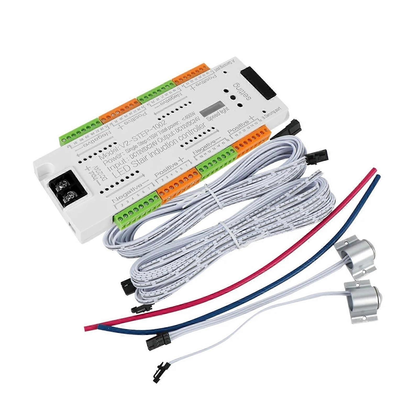 LED Remote Control Stair Light Controller Kit, 32 Channels for Flexible Stair Strip Lighting, Automatic DC 12V 24V Motion Sensor