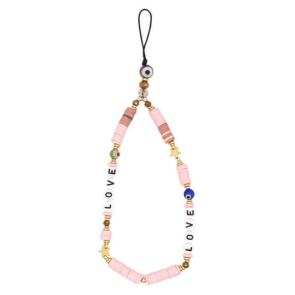 Pink Phone Lanyard with Beaded Design for Decor Durable Polymer Clay Phone Strap 1Pc
