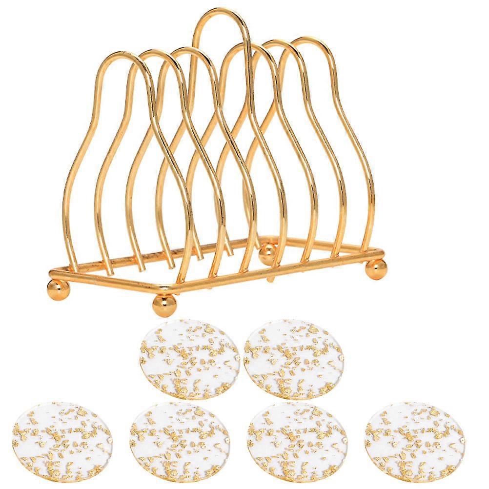 Coffee Coasters Set with Holder Heat-Resistant for Desk and Table Golden 1Set