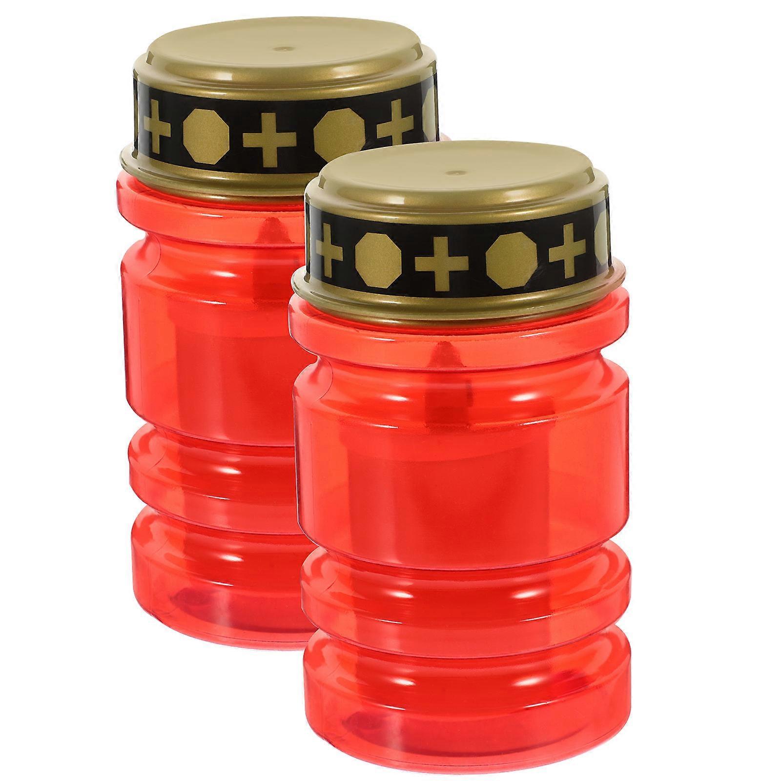 Flameless Candles Flickering Led Candle Light Religious Decoration Graveyard Lamp Red 12.60X7.60X7.60CM Portable 2Set