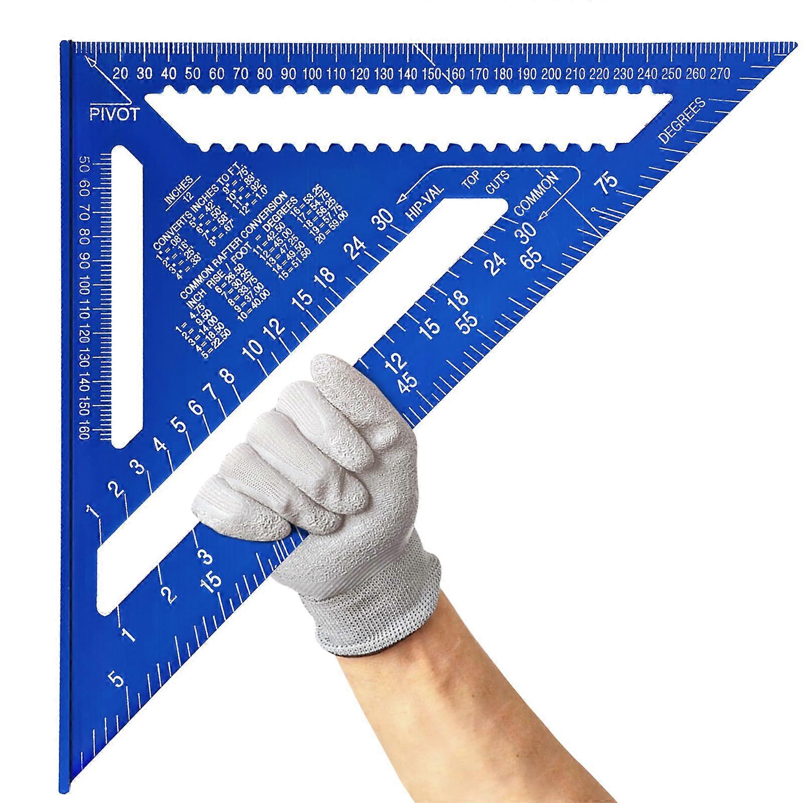 Régua de Triângulo Métrico Quadrado de Carpinteiro de Liga de Alumínio de 12 Polegadas (Azul)