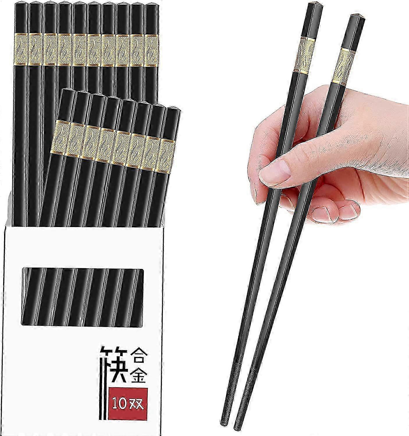 10Pairs Reusable Chopsticks Dishwasher Safe,9.5 Inch Fiberglass Chopsticks Set, Japanese Chinese Korean Chopsticks for Food, Non-Slip, Easy to Use 202