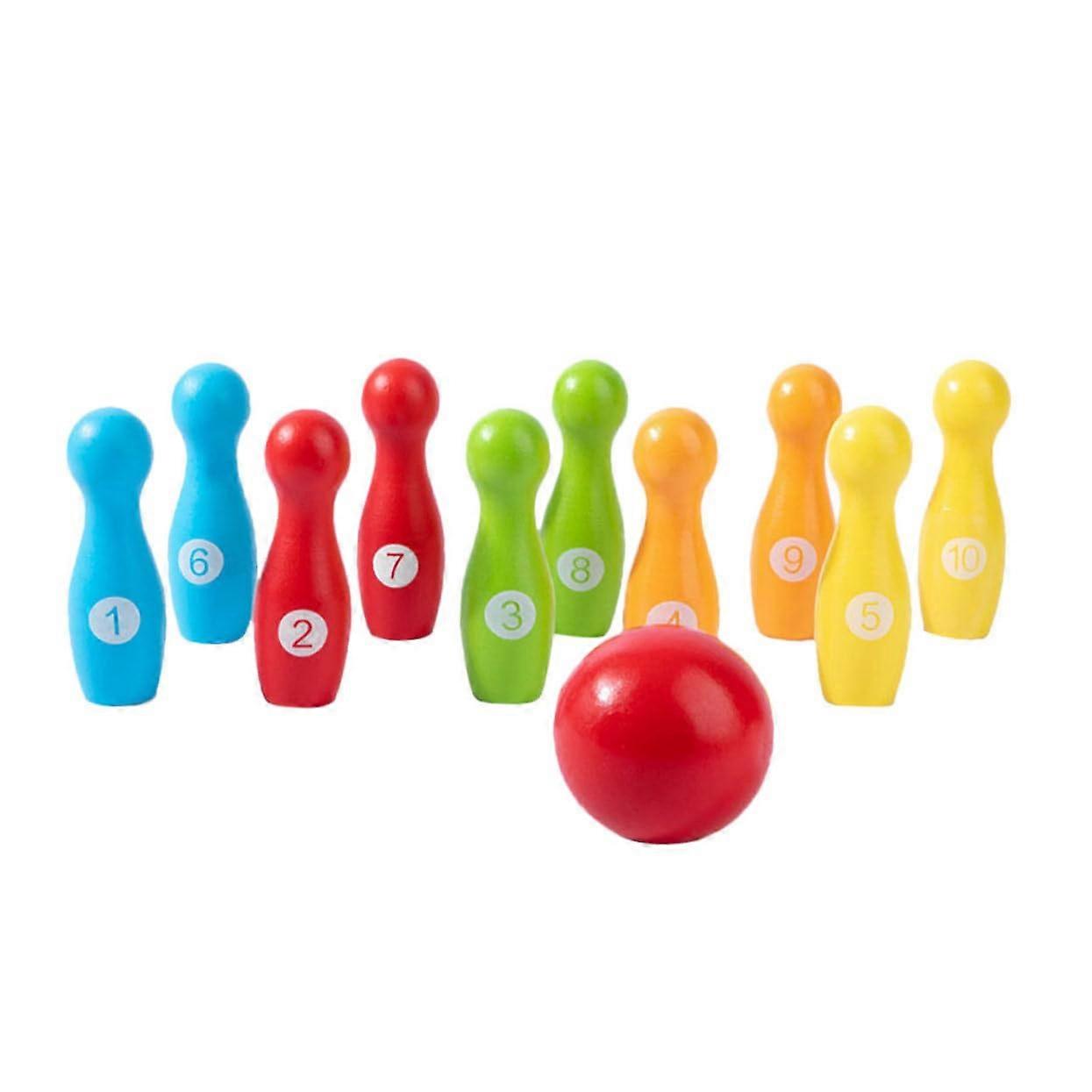 1 Set Wooden Bowling for Educational Color and Number Recognition, Multiplayer Interaction for Boys, Fun Gameplay and Physical Exercise