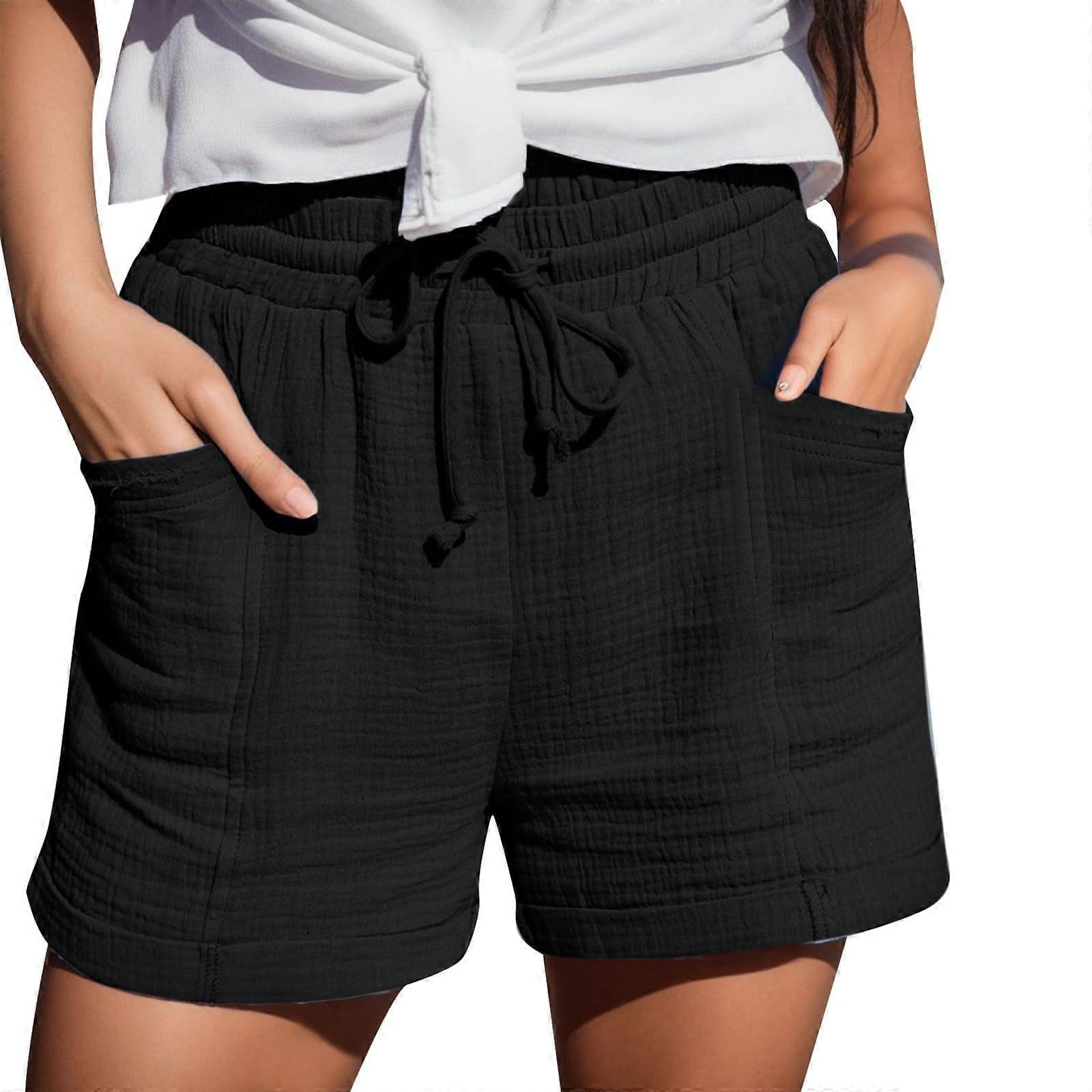 High-Waisted Women’s Sports Shorts, Loose-Fit Mountain Bike Shorts with Padding, Black, Size L
