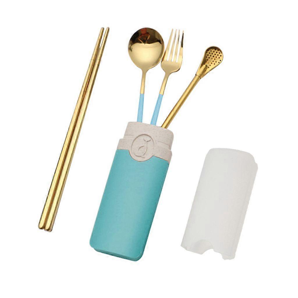 tableware set with box practical stainless steel children's tableware spoon fork chopsticks set home green