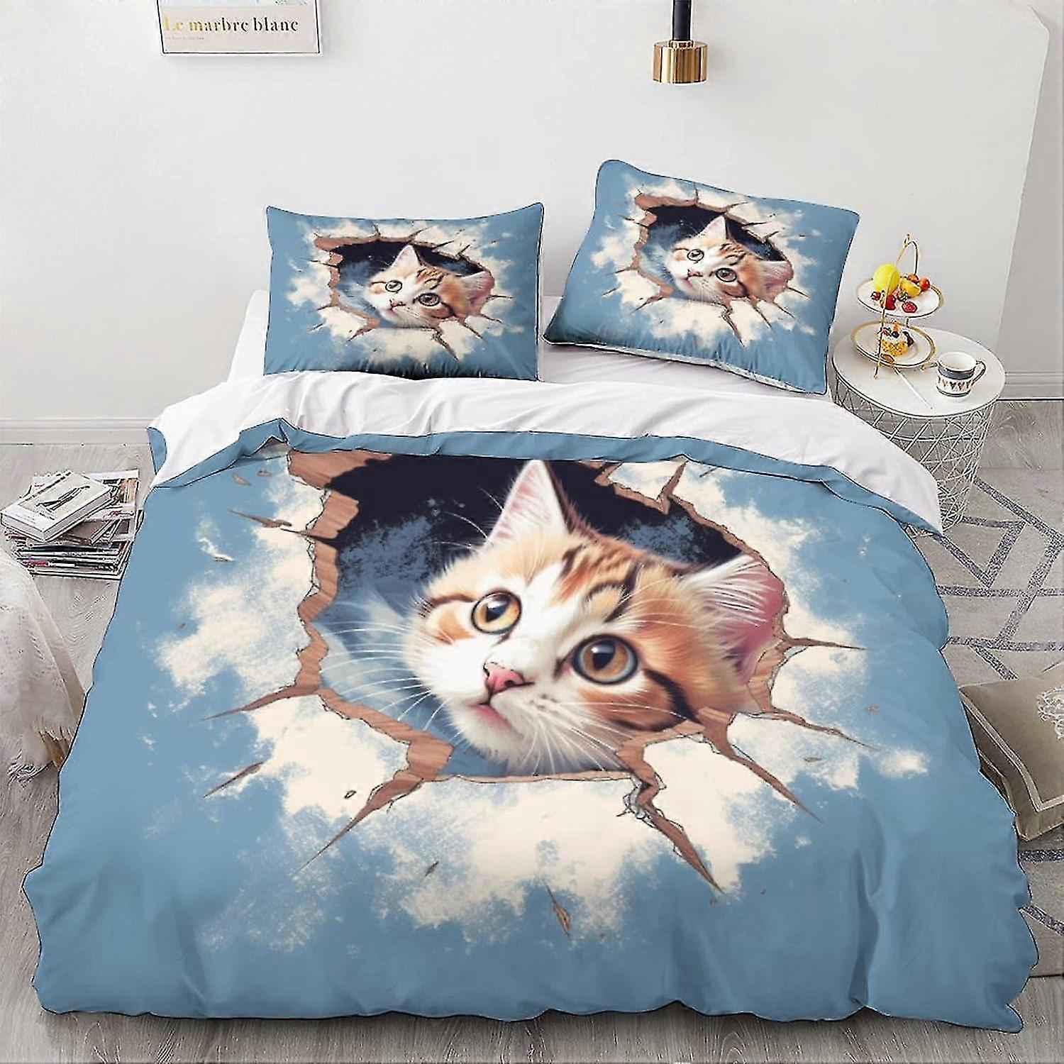 Søde Kitty sengetøj sæt dyr dynebetræk sæt 3 dele, mikrofiber 3D dobbelt dynesæt