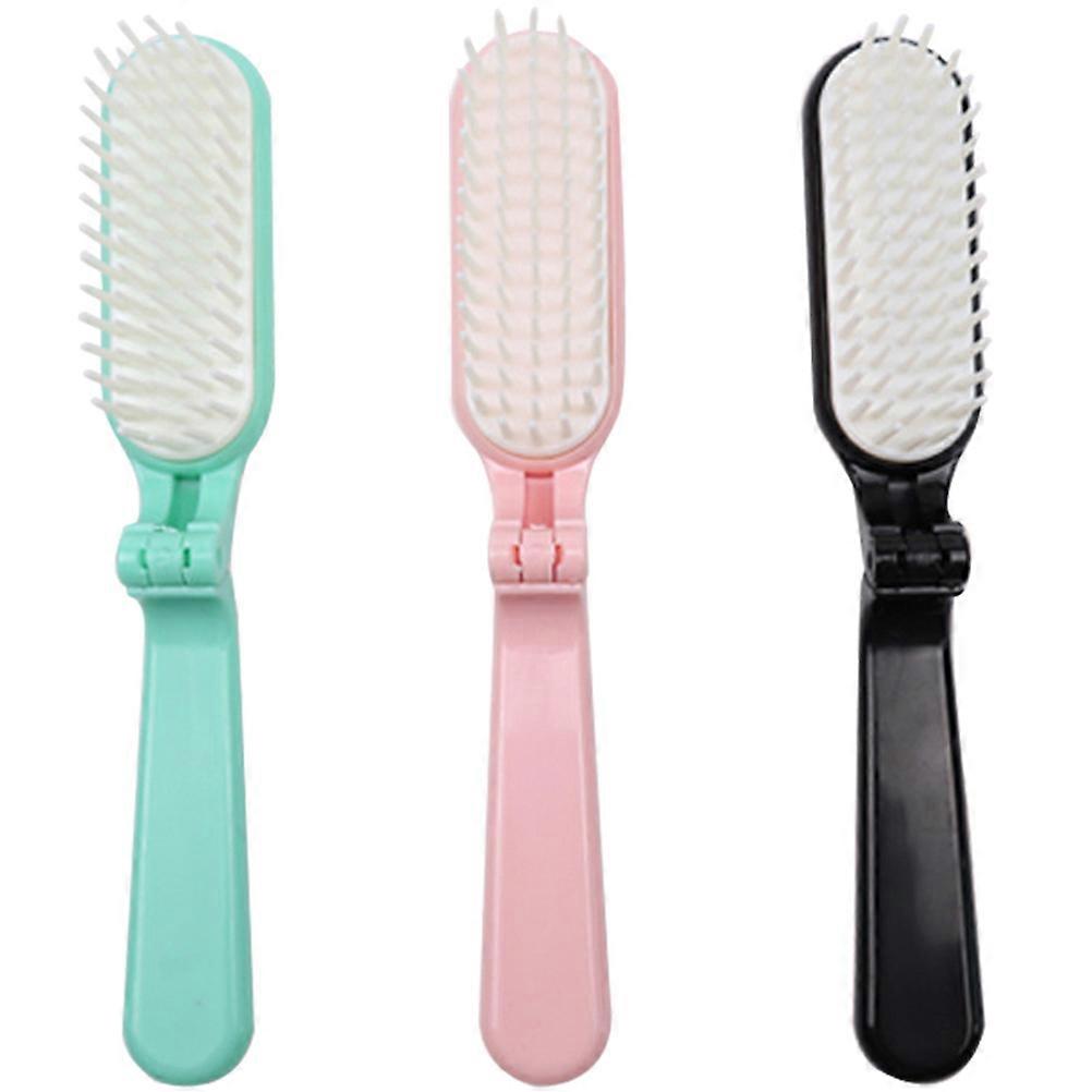 Portable Folding Hair Brush Set (3pcs) – Compact Detangling Comb for All Hair Types, Durable Design for Easy Styling & Travel – Black, Blue, Pink