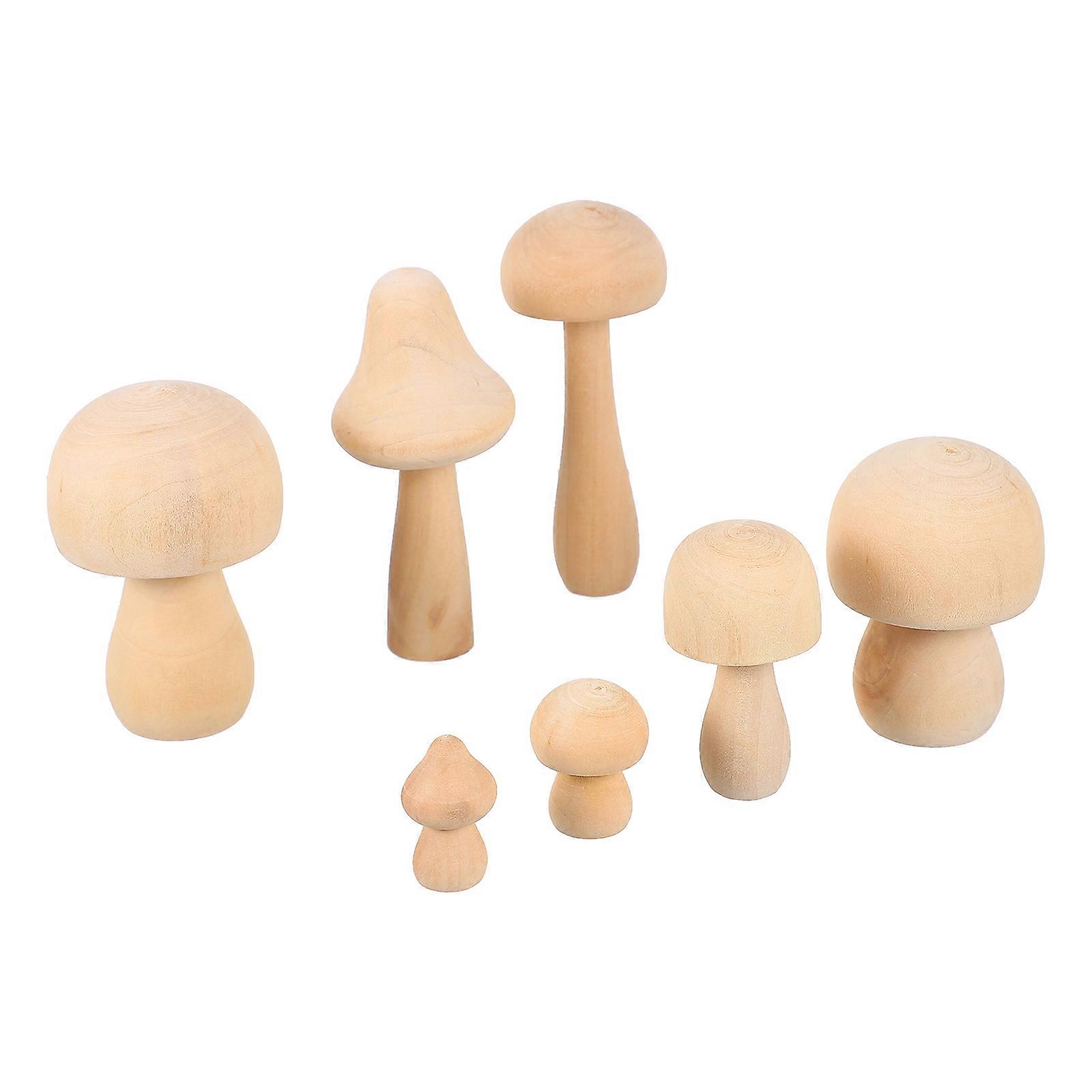 Adorable Beige Wood Mushrooms Craft Ornaments for DIY Decoration 7pcs Small Size