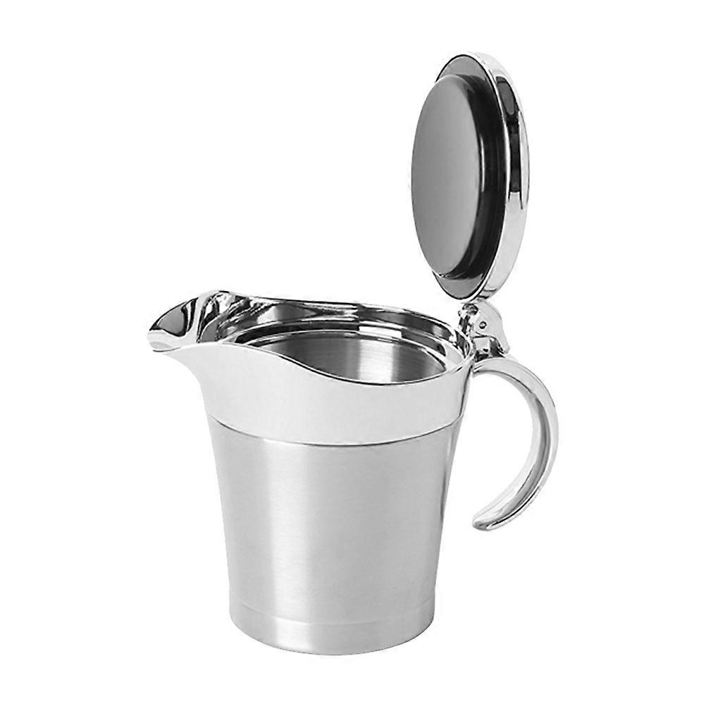 Practical Stainless Steel Gravy Boat with Lid for Home Use Silver Kitchen Storage Container