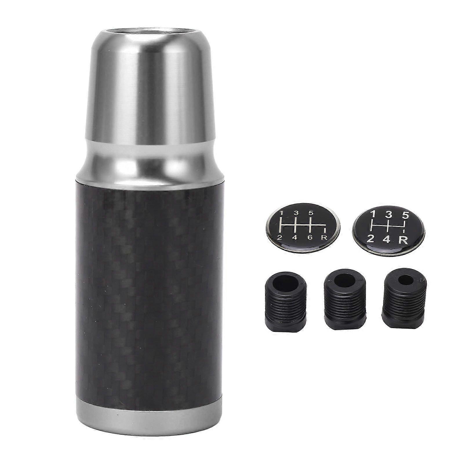 5 6 Speed Manual Gear Shifting Lever Knob Carbon Fiber Transmission Shifter Head with 3 Adapters for Vehicle Silver