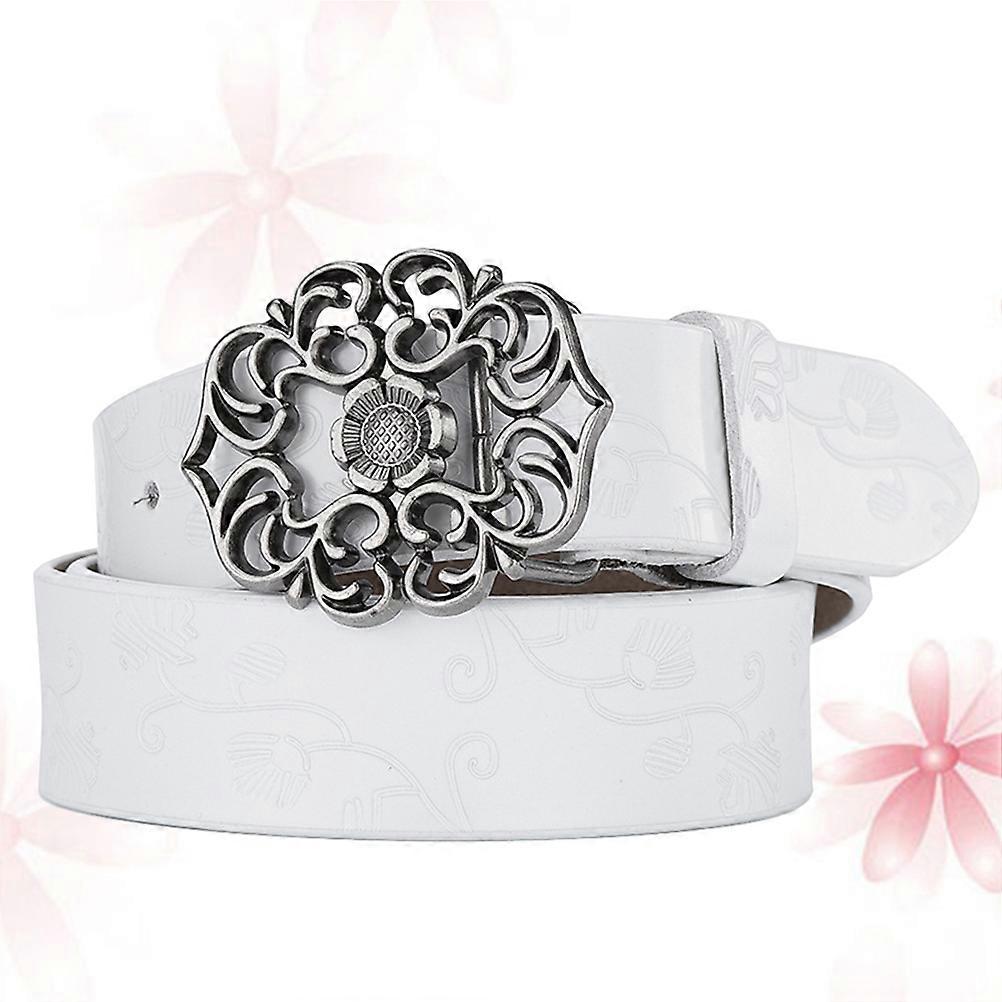 Adjustable Belts For Women White 3.3cm Wide Debossed Pattern Waist Belt With Alloy Buckle 1Pack
