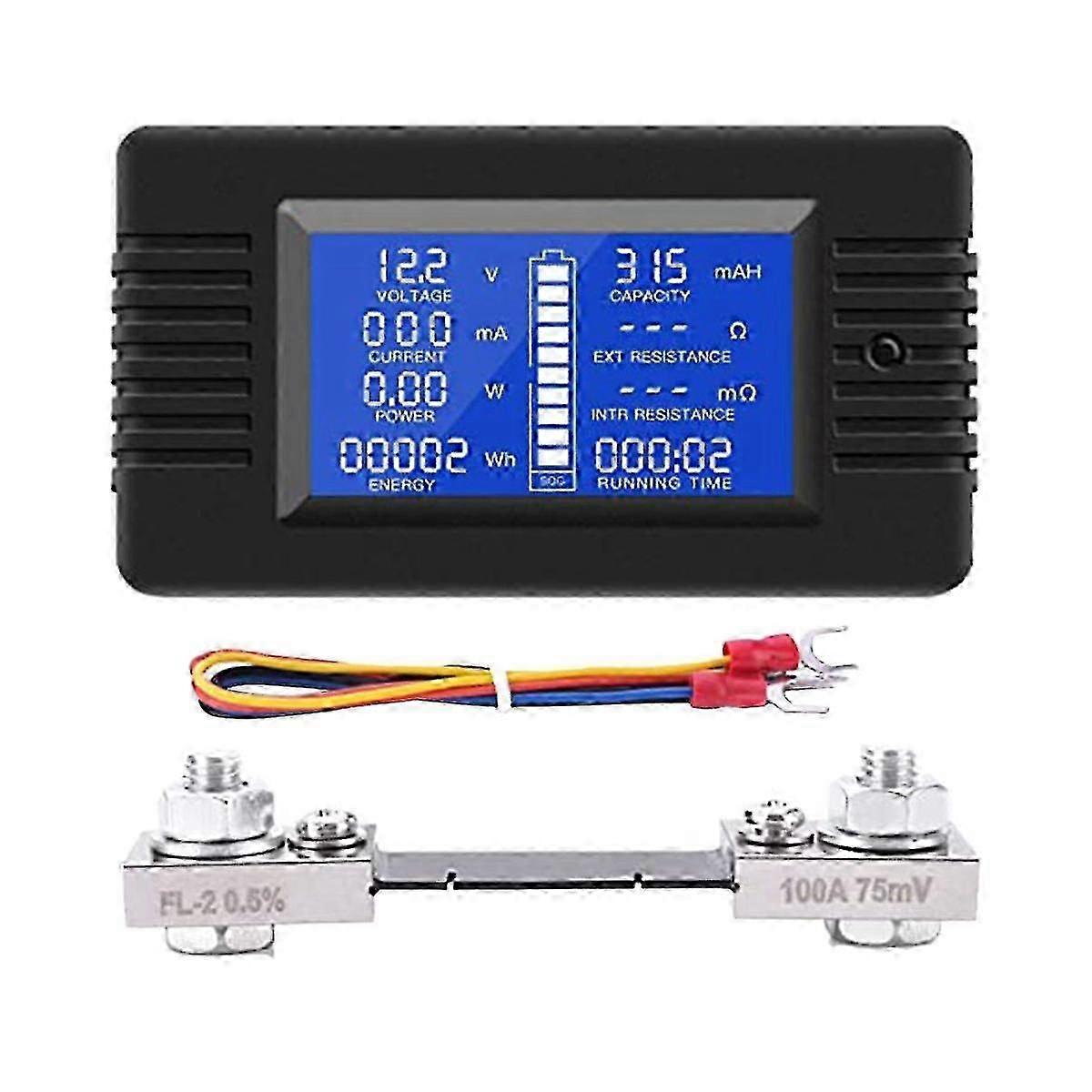 DC Batteriemonitor Leistungsmesser Amperemeter Digital DC 0-200V Shunt 100A Multimeter, Messgerät Voltmeter Kappe hwy