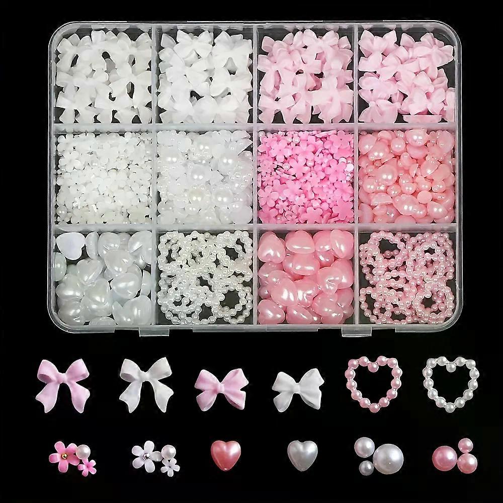 500PCS 3Dネイルアートデコレーションキット、レジンボウ、フラットバックパール、各種形状無香料DIYクラフト装飾接着剤接着剤