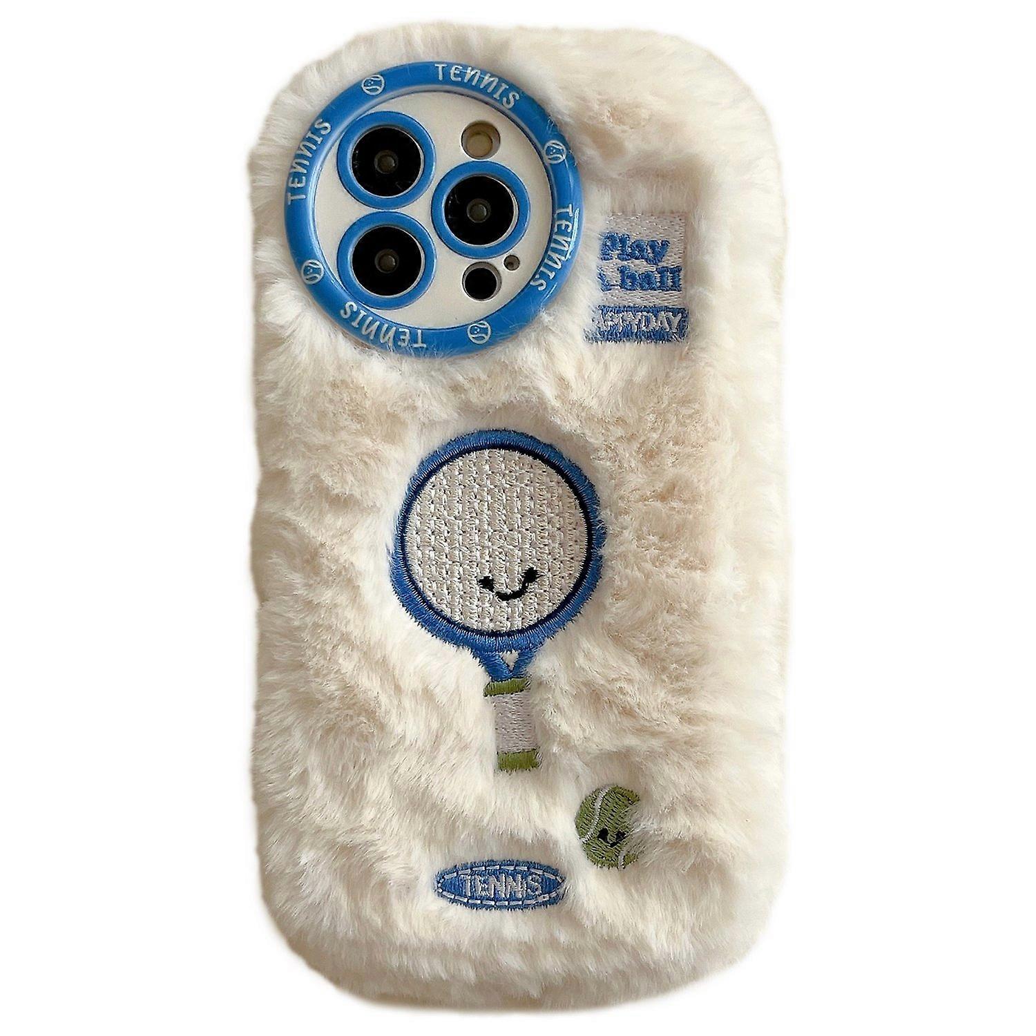 For iPhone 16 Pro Max Case Cute Racket Pattern Furry TPU Warm Phone Cover