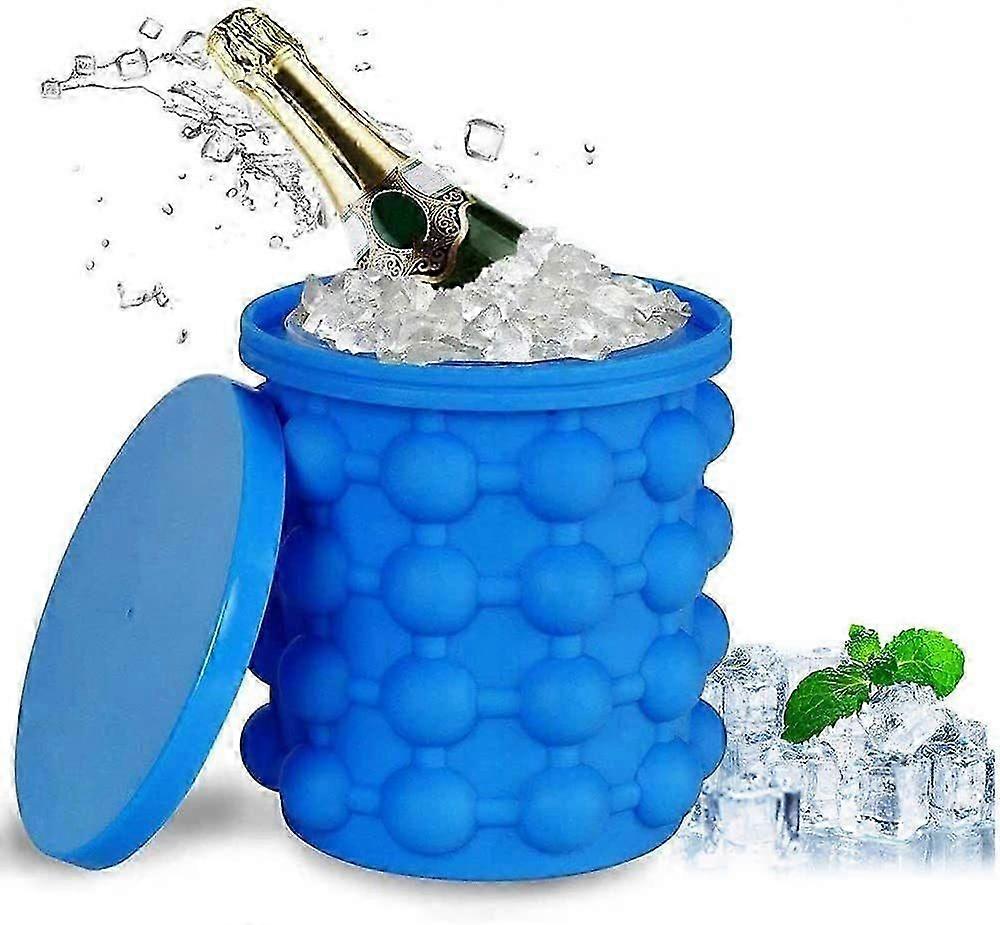 Ice Bucket,large Silicone Ice Bucket Ice Mold With Lid, Silicon Ice Cube Maker,(2 In 1) Space Saving Ice Cube Maker