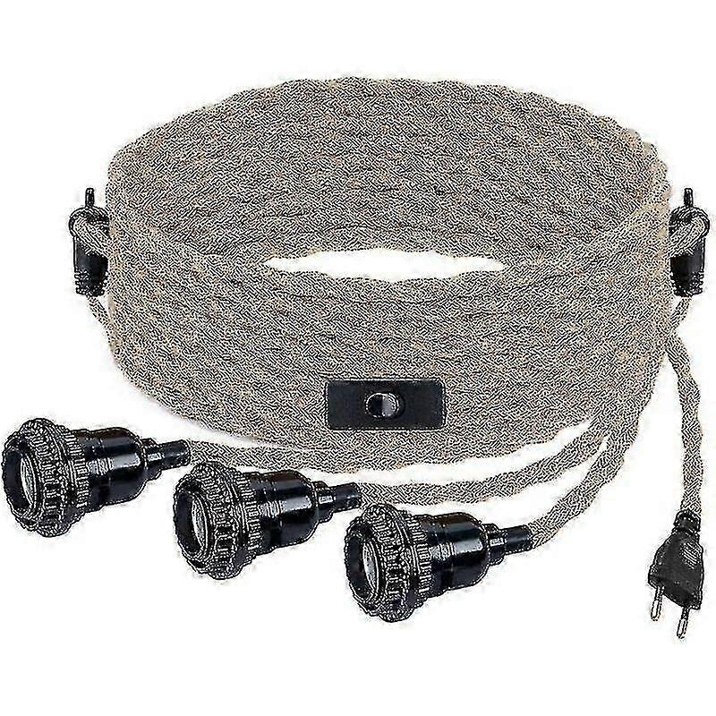 Diy Pendant Light With Hemp Rope, Textile Cable, Hanging Lamp 3e27 With Switch And Plug, Retro Lamp 