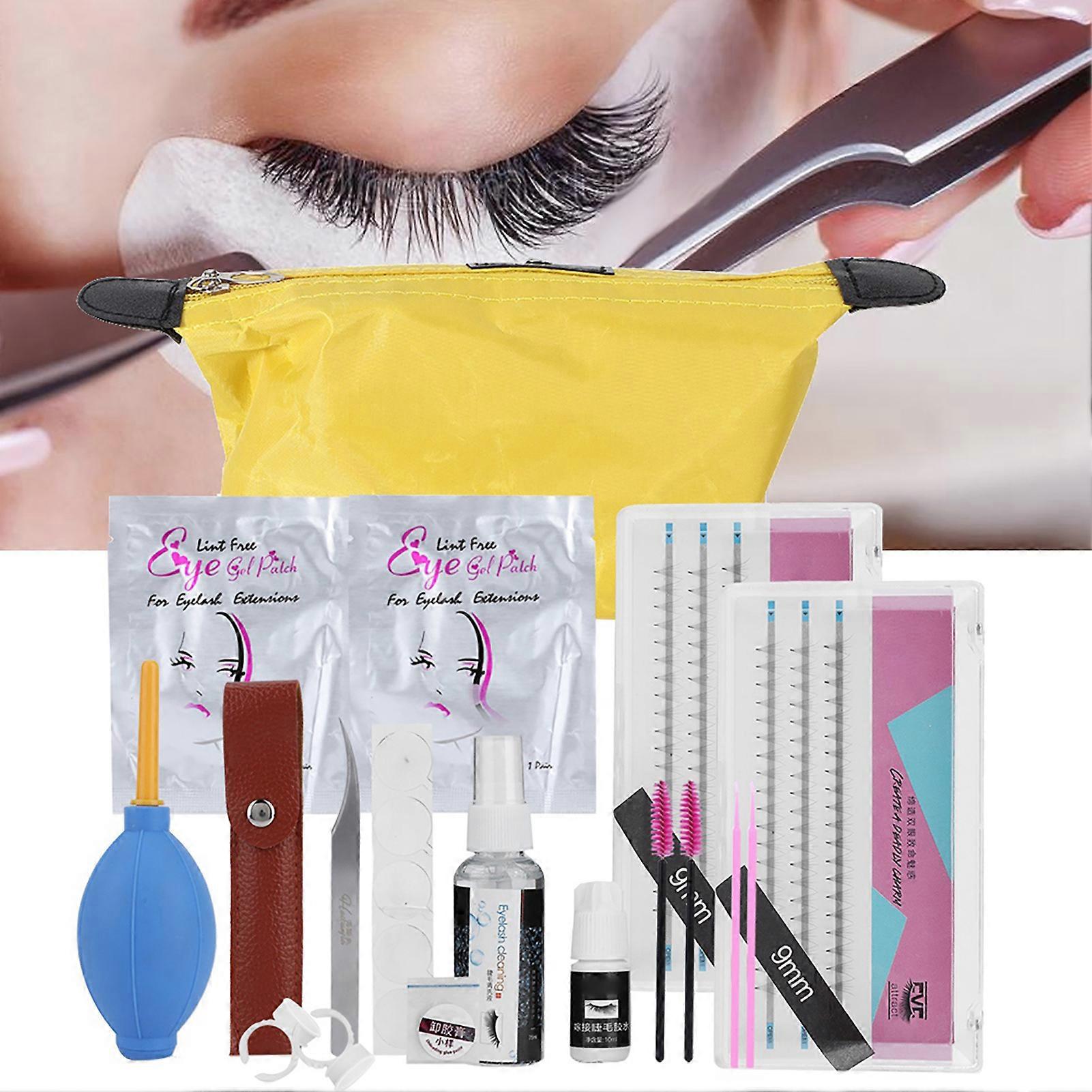 Eyelashes Grafting Tool Set Eyelash Extension Glue Tweezer False Eyelash Kit (9mm+9mm)
