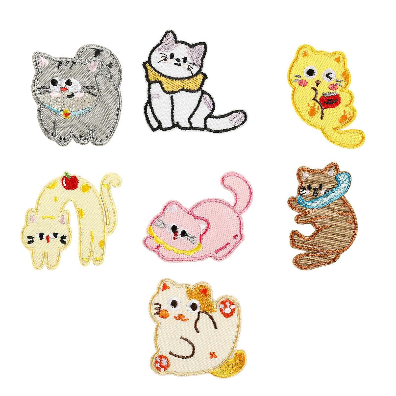 7 Pcs Kitten Embroidered Patches Sew on Patches Cartoon Cats Iron on Patches Clothing Patches Animal Sewing Patches Multicolor