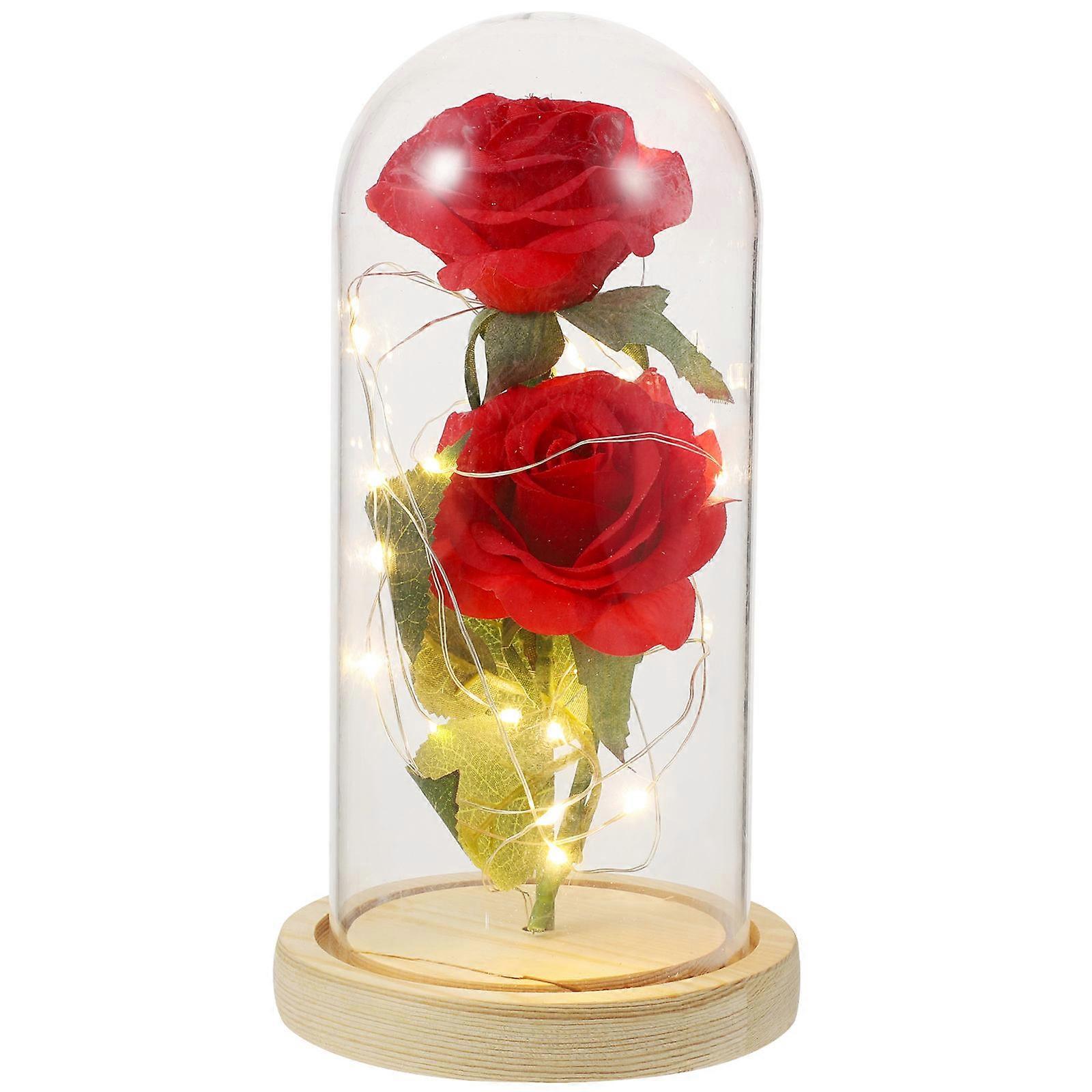 Table Flower Lamp With Rose String Lights Home Decor 1Pcs Beige Fabric And Wood