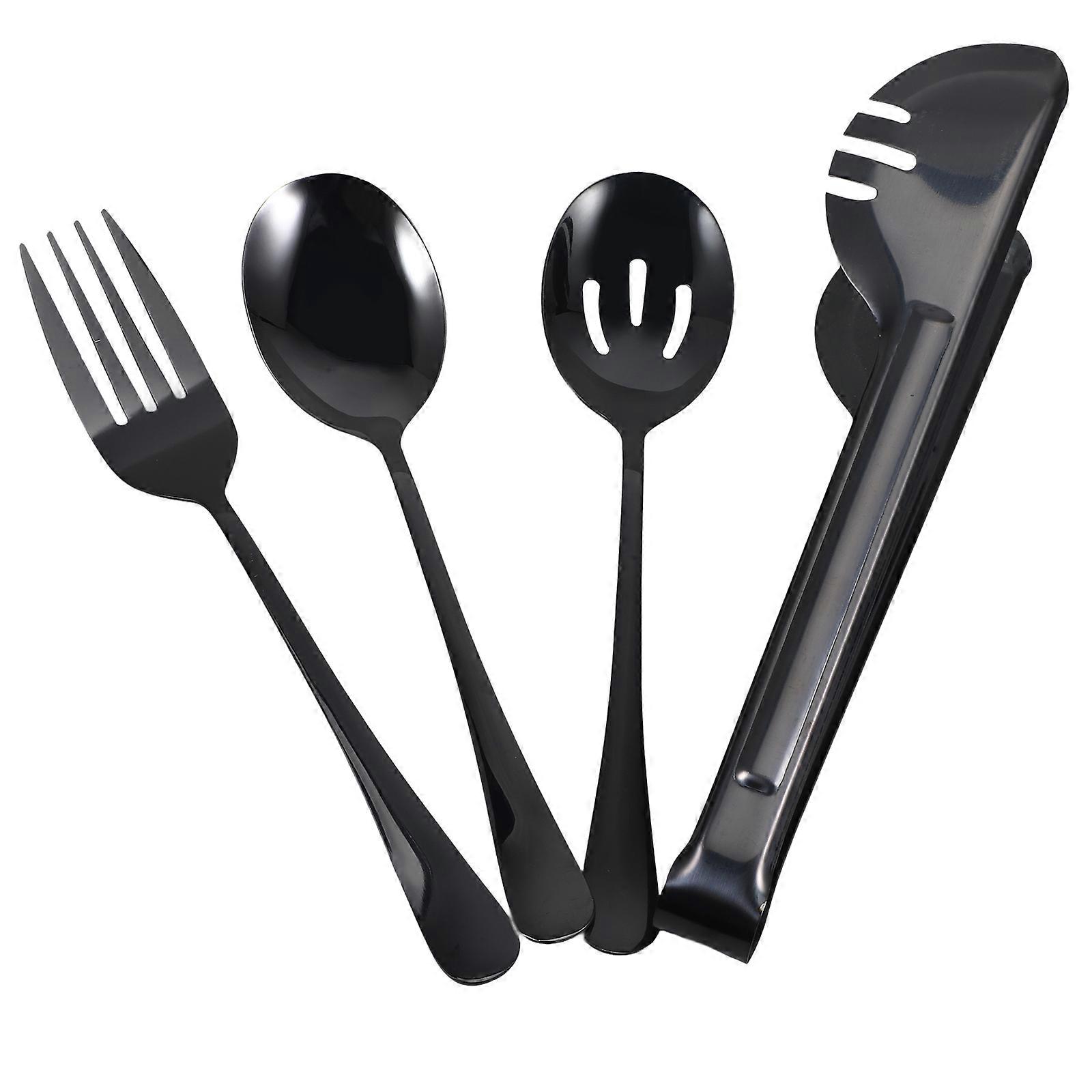 Black Stainless Steel Serving Utensils Set for Kitchen Use Ergonomic Handle Easy to Clean