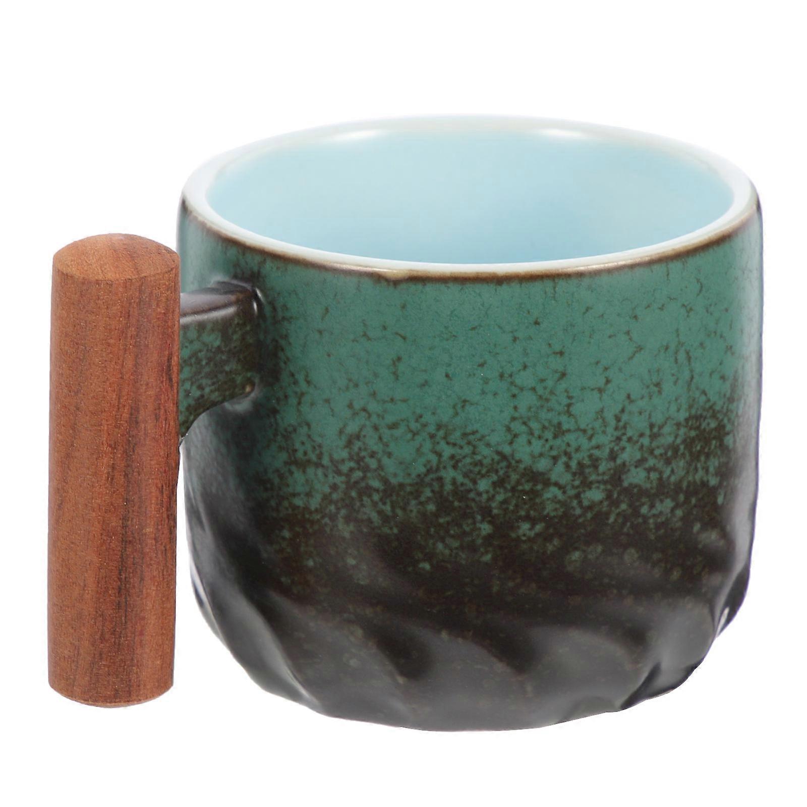 Ceramic Tea Cup with Wooden Handle, Gradient Glaze Design, Multi Use Mug for Coffee, Tea, Milk, Juice, Home and Office Use