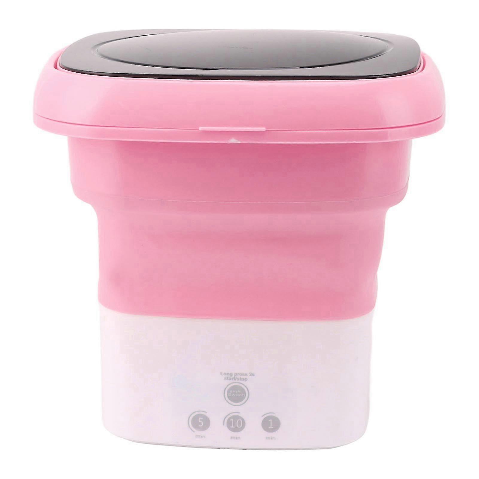 2025 Mini Foldable Washer Mini Portable Bucket Washing Machine with Drain Pipe Adapter for Baby Clothes Underwear Socks 100‑240V Pink White EU Plug