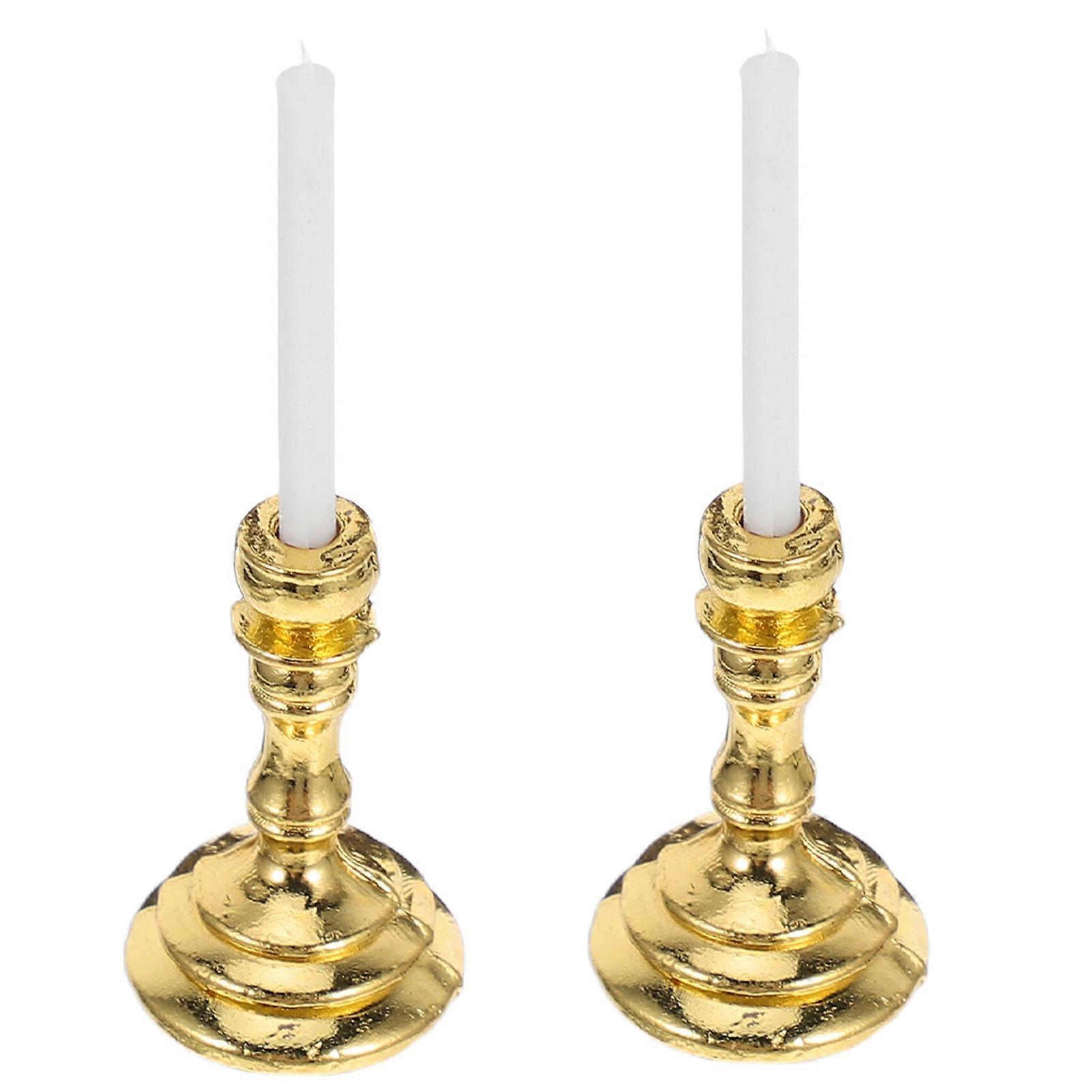 Golden Miniature Candlesticks for Decor with Realistic Details and Durable Iron Alloy Resin Material 2 Pieces