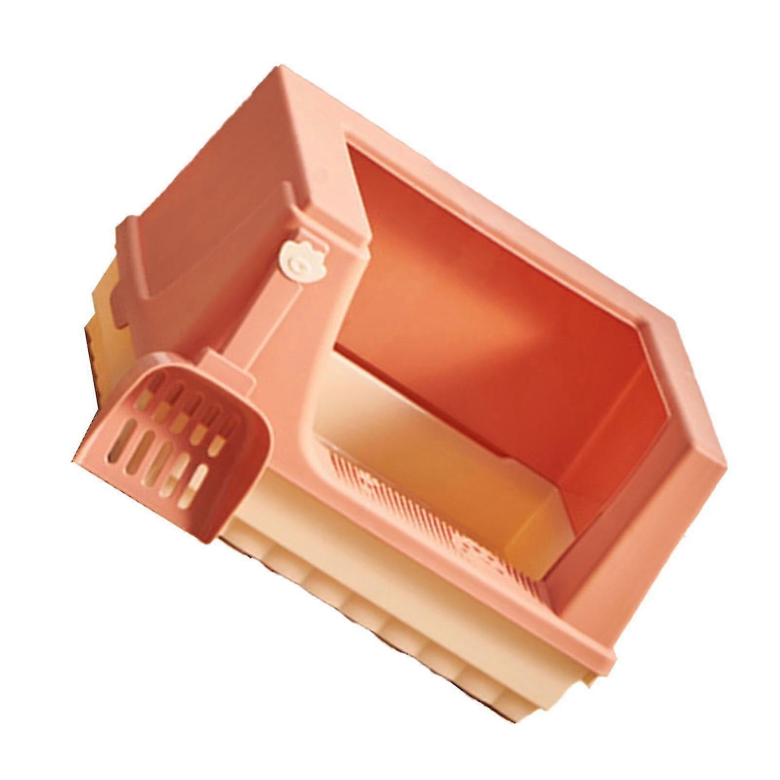 Cat Litter Box Semi Enclosed Heightened Fence Prevent Leakage Large Space Cat Toilet Orange S