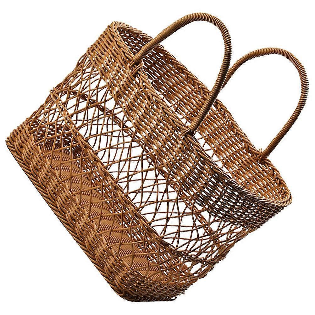 Picnic Basket Imitation Rattan Woven Chocolate 38x31cm Rustic 1Pcs