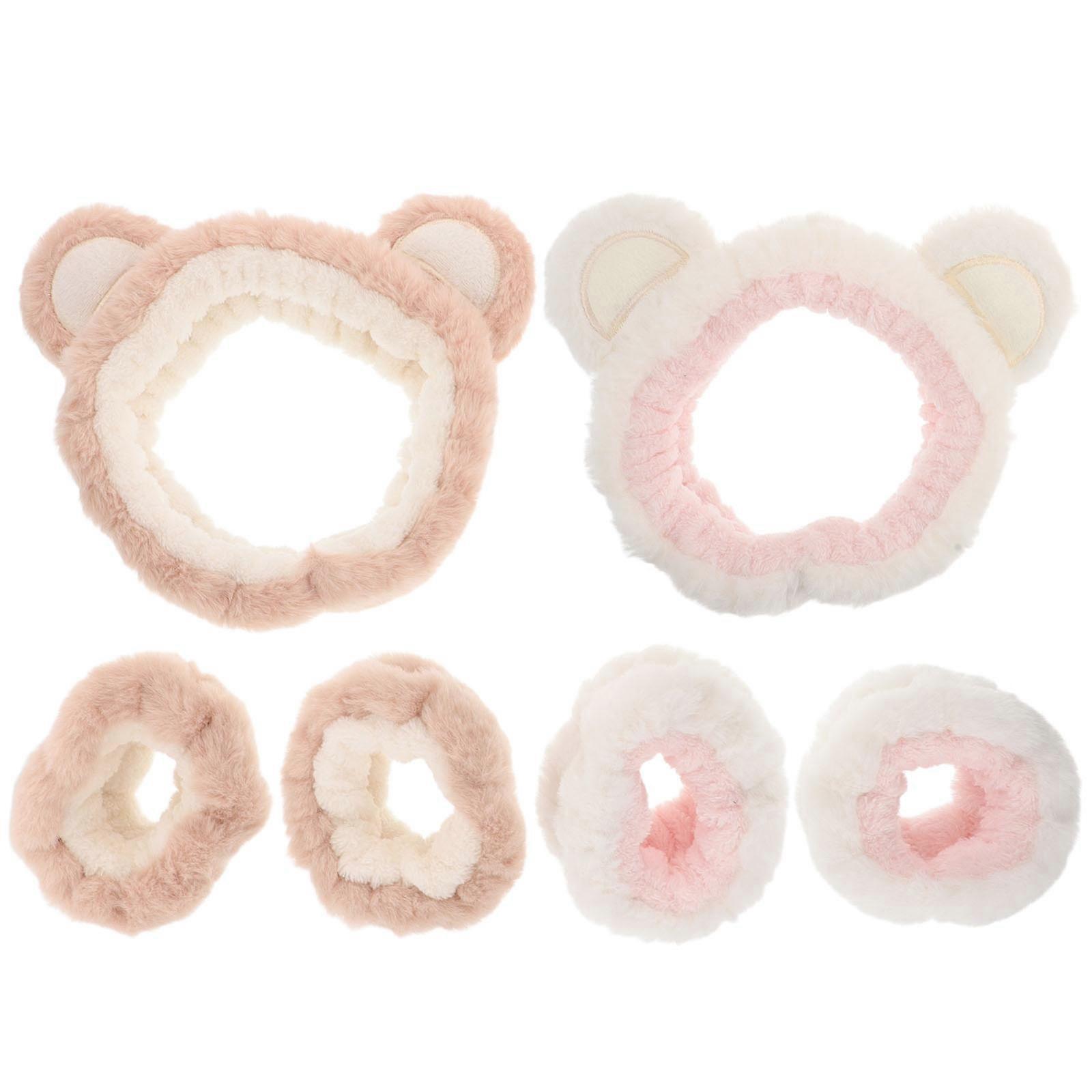 Cute Bear Ears Plush Headband And Wristband Set For Women In Assorted Color With Waterproof Function Designed For Skincare Makeup Bath 1 Set