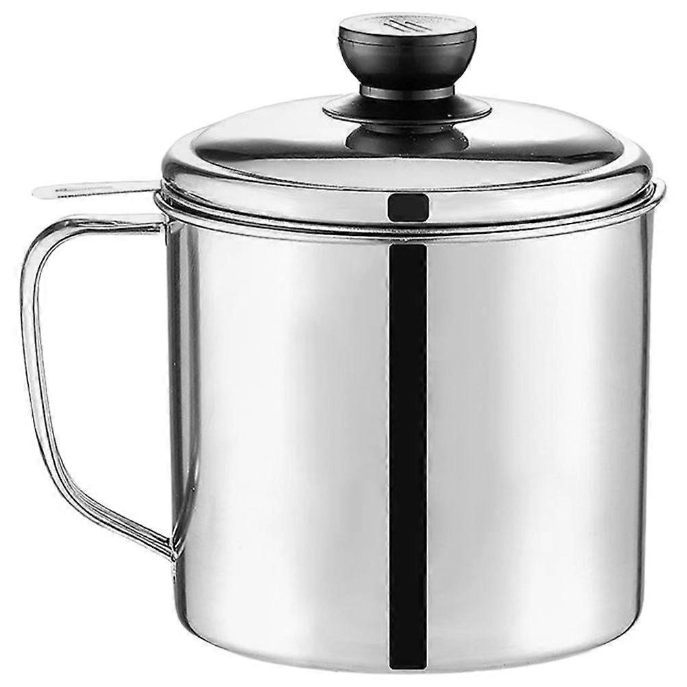 1 Set Stainless Steel Oil Strainer Storage Can Large Capacity Grease Container with Lid Convenient Oil Holder for Cooking and Home Use