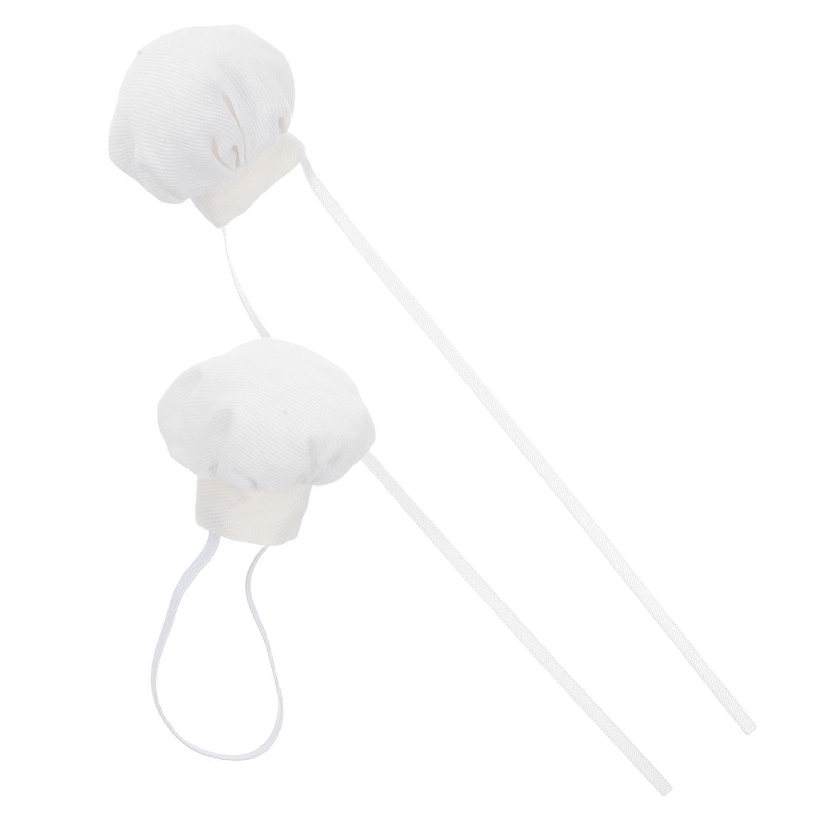 2pcs Caps for Dolls, Soft White Cotton Hats with Elastic Band & Ribbon, Easy Wear for Stuffed Bears, Doll Dress Up & Party Decorations