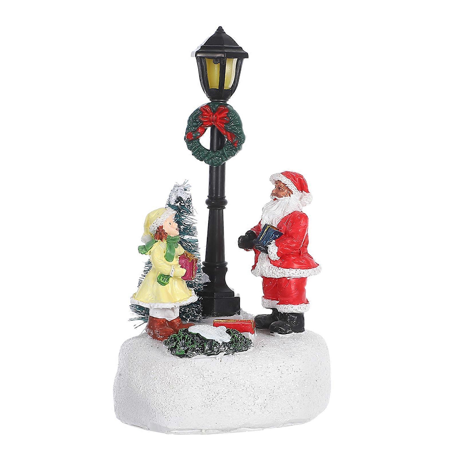 Christmas Table Centerpiece Santa Claus Statue with Glowing LED Lamppost – Festive Winter Holiday Decoration for Fireplace or Bookshelf, Battery