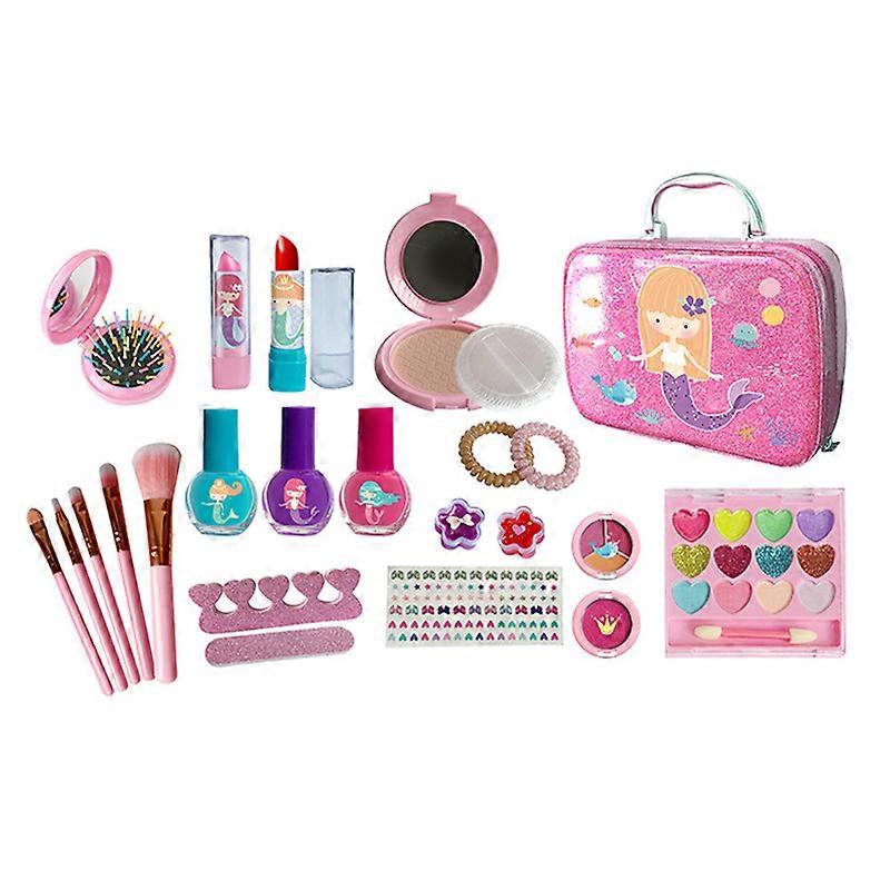 Kids Makeup Set Washable Residue Free Complete Mild Cosmetics Tool Kits with Lipstick Eyeshadow for Toddlers Girls Type C