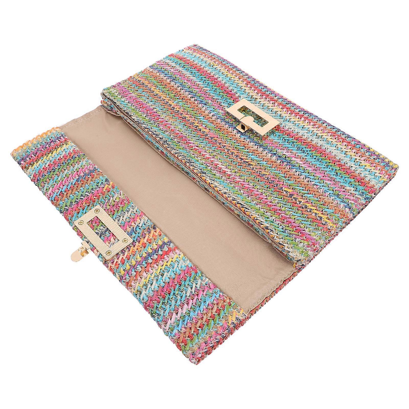 Farmhouse Style Woven Clutch Purse Ideal For Birthdays Banquets And Dancing Parties In Multi Color 1Pack