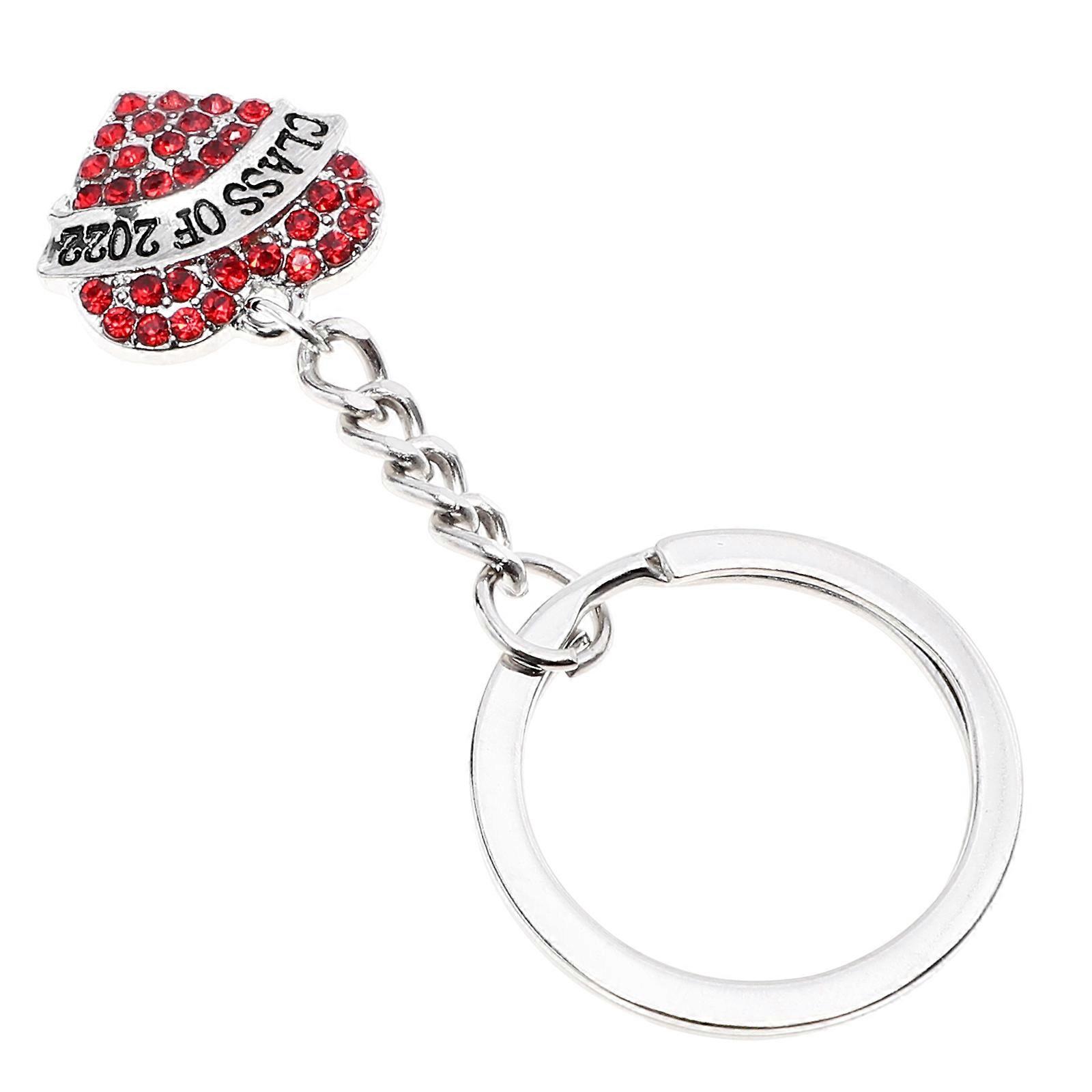 Graduation Key Chain Heart Charm Circle Keepsake Red Zinc Alloy 1Set