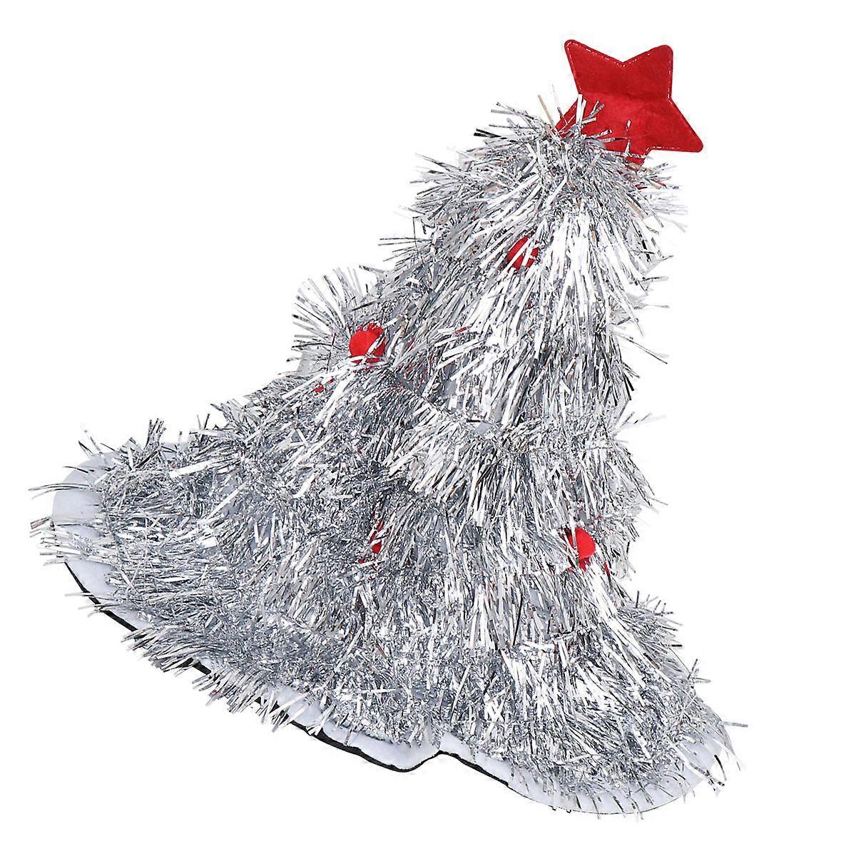 Xmas Hats For Adults Christmas Tree Shape Hat Costume Accessory For Holiday Celebrations In Silver Color With 1Pack