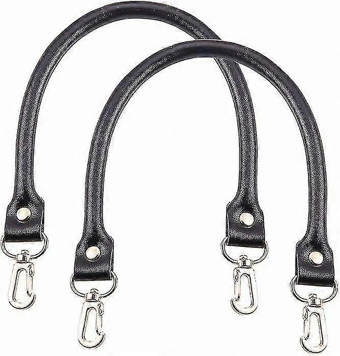 16" Replacement Leather Bag Handles, 2-Pack Black Straps with Alloy Clasps for DIY Projects