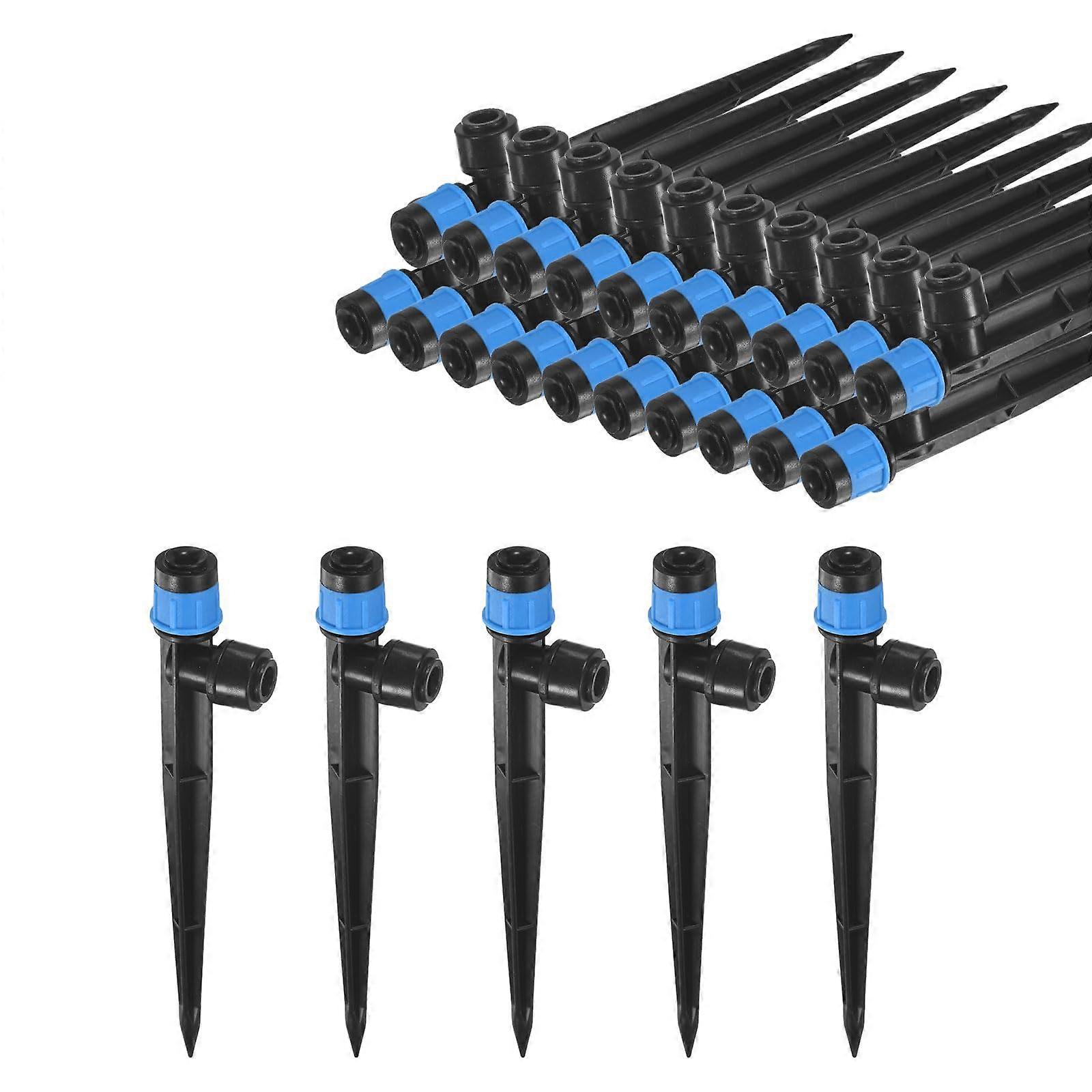 25-Pack Drip Irrigation Emitters 5 Inch 13mm Adjustable 360 Degree Flow Drippers with Stake for 1/4 Inch Tubing Blue