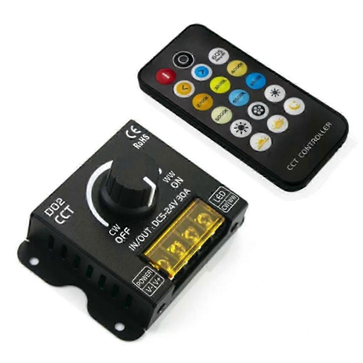 Wireless 30A Knob Dimmer with RF Dual Color Control and Color Temperature Adjustment Knob Controller