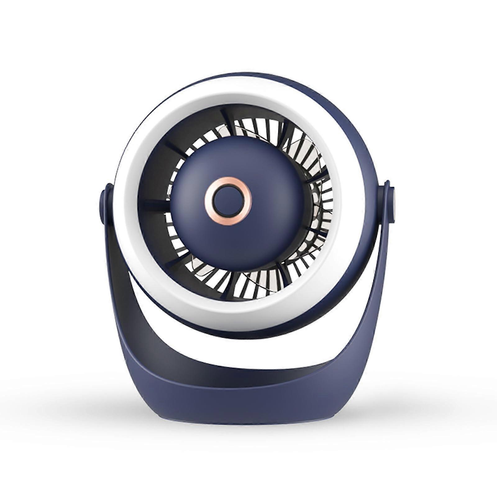 USB Desk Fan 1000mAh Rechargeable Battery Operated 3 Speed Table Fan Hanging Camping Fan With LED Light Blue