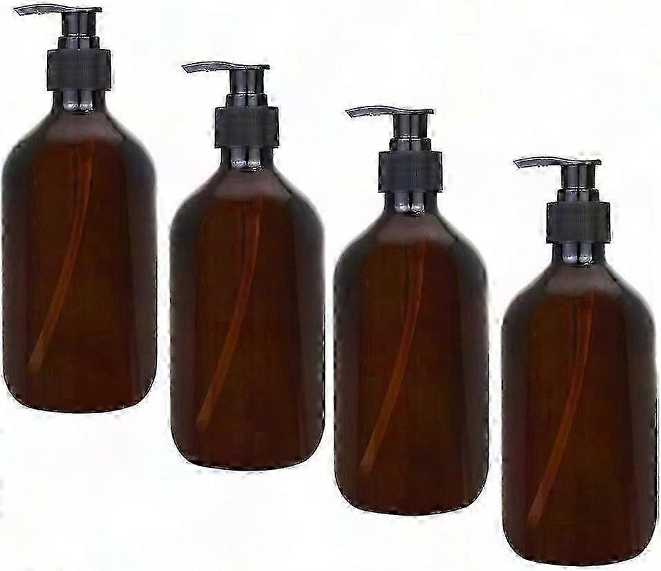 4Pcs 500ML Amber Dispenser Bottles with Pump - Empty Plastic Bottles for Essential Oils