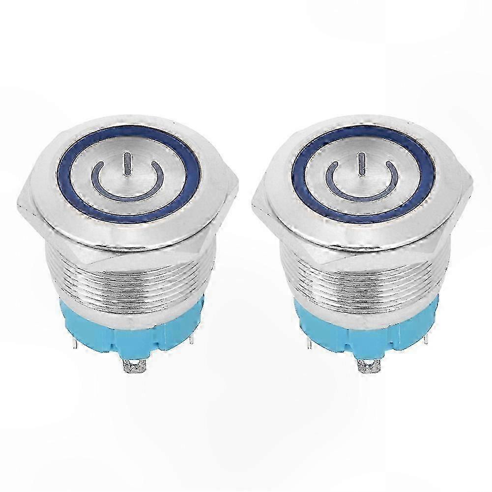 2 Pack 4 Pin Push Button Switch with LED Indicator Light Flat Head Round Button for DIY Projects hwy