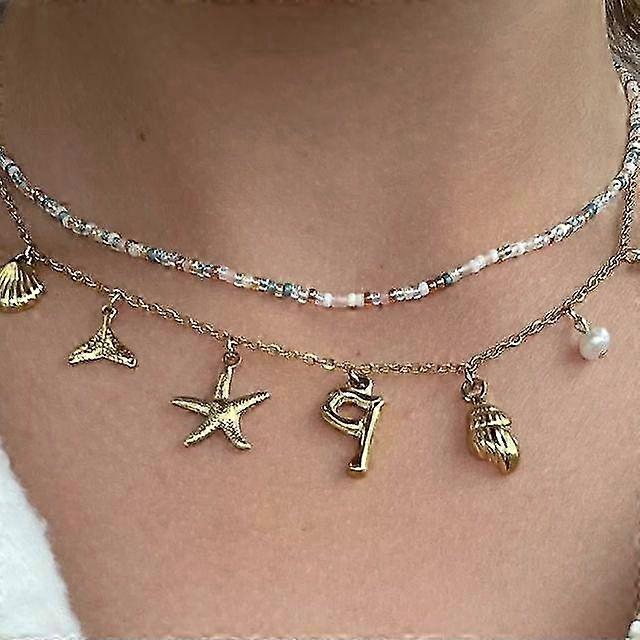 Collier à breloques initiales pour femmes, colliers à lettres coquillages