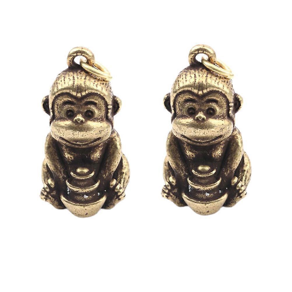 Monkey Holding Ingot Pendant Bookshelf Ornament Coffee Brass Pendant 2Pcs