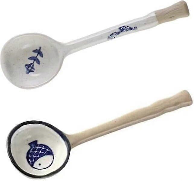 Handmade long-handled Asian spoon, ceramic material, comfortable and non-slip grip