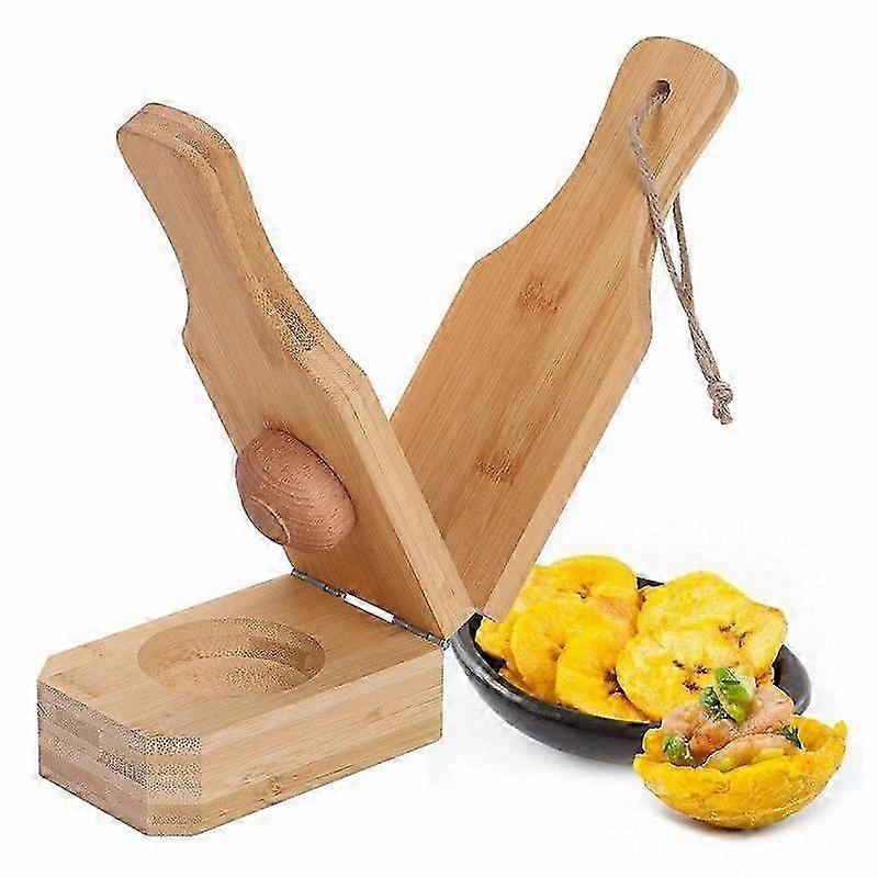2-in-1 Wooden Plantain Press for Tostones & Chips Maker