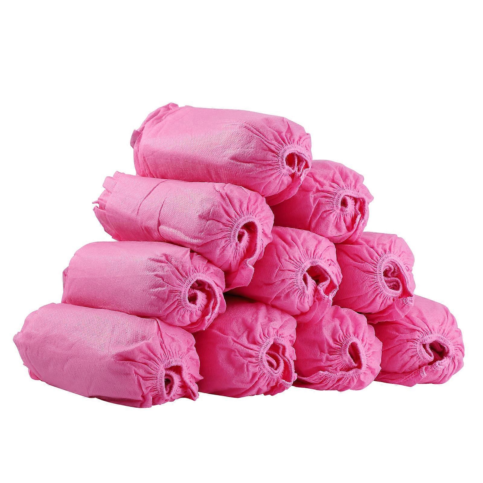 Disposable Shoe Covers in Pink Made of Nonwoven Fabric with Elastic Band for Home Hotel Use 100pcs
