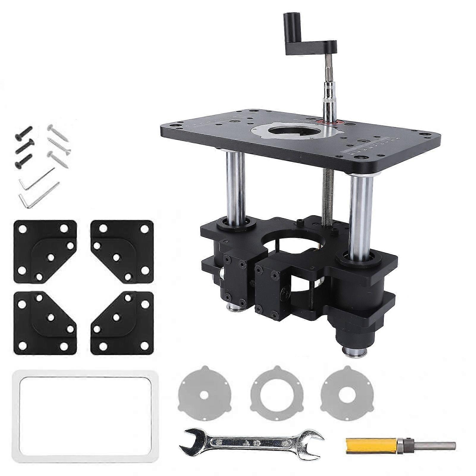 Router Lifting System for 3-1/2in Diameter Motor 9-1/4x11-3/4 Plate 3 Piece Insert Rings Worktable Lifting Kit 65mm Clamp