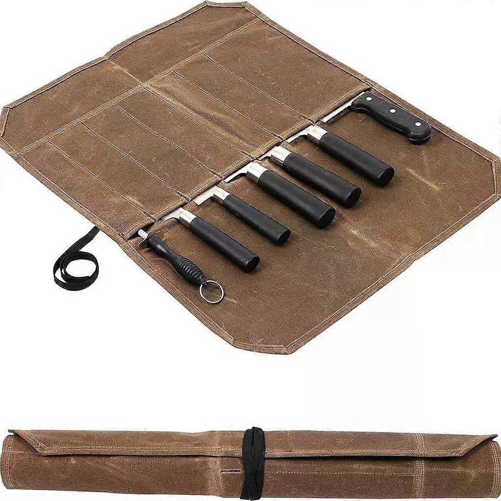 Knife bag, chef's knife roll bag, with 7 compartments, khaki, 56 x 45 cm